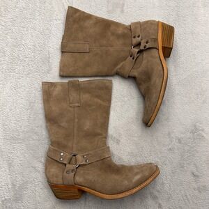 Dingo Boots Womens 8.5 Taupe DI 151 Suede Harness Western Mid Calf Boots